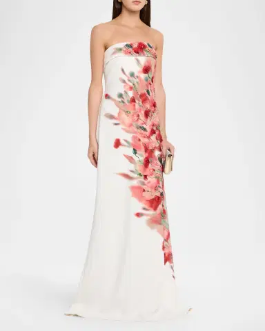 Badgley Mischka Strapless Floral-Print Crepe Gown | Thumbnail 4