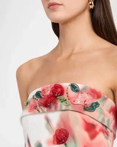 Badgley Mischka Strapless Floral-Print Crepe Gown | Thumbnail 5