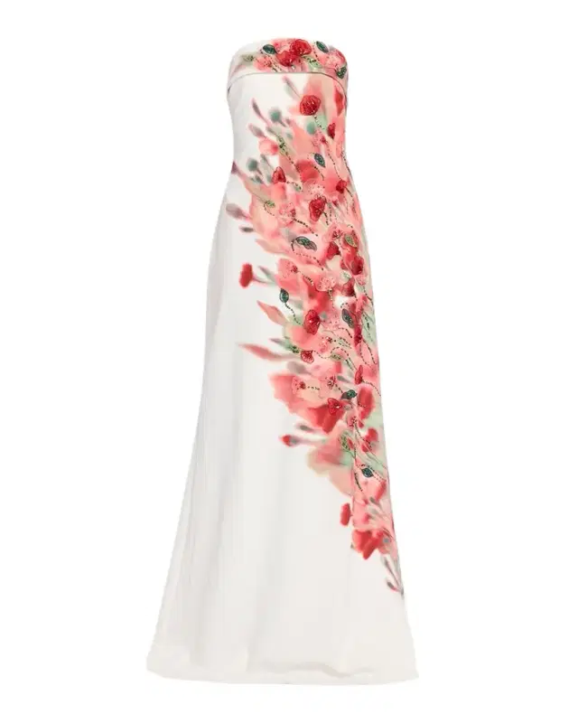 Strapless Floral-Print Crepe Gown