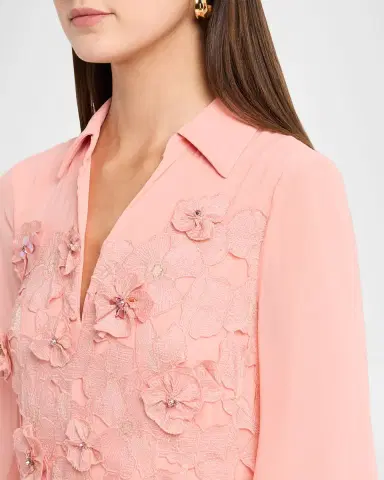 BADGLEY MISCHKA Blouson-Sleeve Floral Lace Georgette Gown | Thumbnail 5 BADGLEY MISCHKA Blouson-Sleeve Floral Lace Georgette Gown | Thumbnail 5