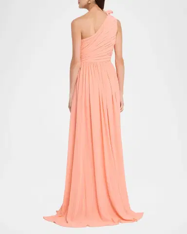 BADGLEY MISCHKA Pleated One-Shoulder Georgette Gown | Thumbnail 3 BADGLEY MISCHKA Pleated One-Shoulder Georgette Gown | Thumbnail 3