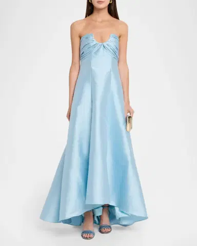Badgley Mischka Collection Strapless High-Low Pique Gown | Thumbnail 2