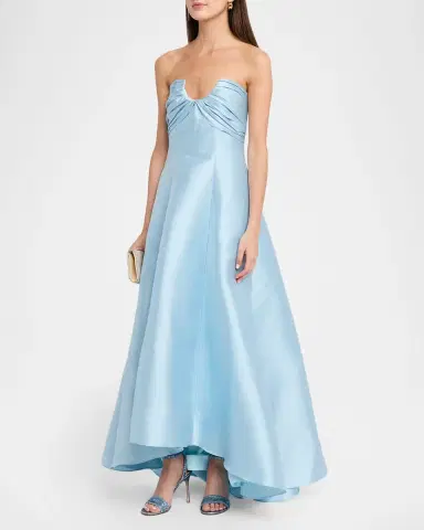 Badgley Mischka Collection Strapless High-Low Pique Gown | Thumbnail 4