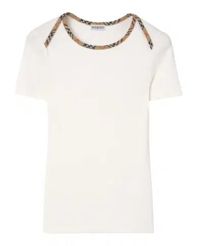 Burberry Stephanie Check-Trim Cotton Rib T-Shirt | Thumbnail 1 Burberry Stephanie Check-Trim Cotton Rib T-Shirt | Thumbnail 1