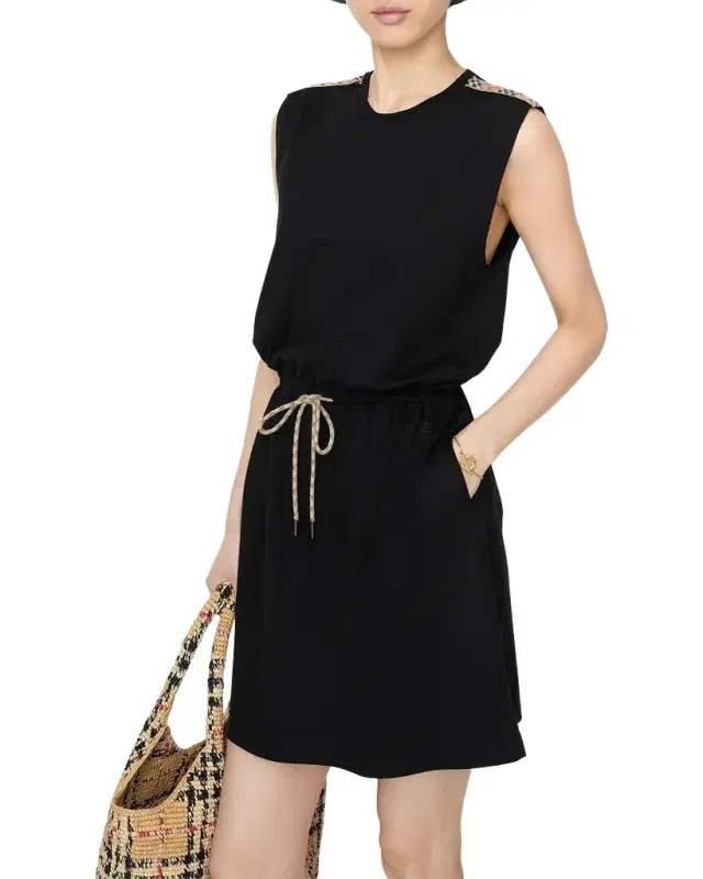 Tabitha Check-Trim Drawstring Mini Dress