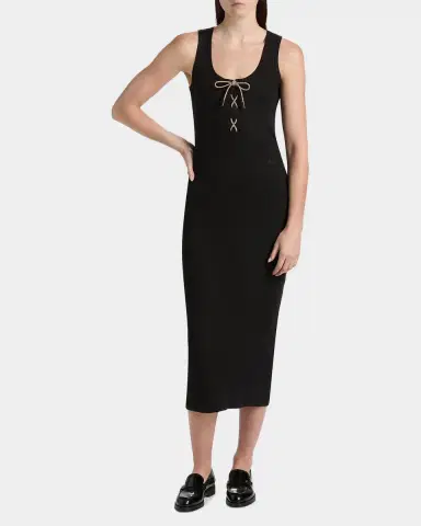 Burberry Carlotta Lace-Up Sleeveless Rib Midi Dress | Thumbnail 4