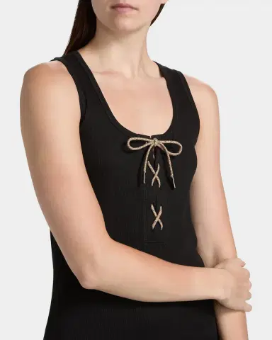 Burberry Carlotta Lace-Up Sleeveless Rib Midi Dress | Thumbnail 5
