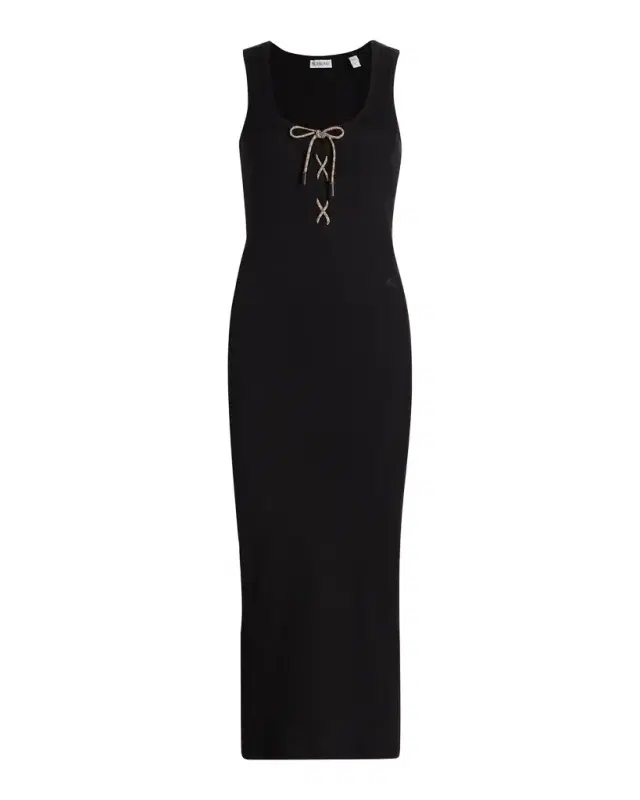 Burberry Carlotta Lace-Up Sleeveless Rib Midi Dress