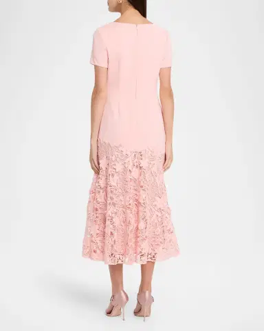 BADGLEY MISCHKA Drop-Waist Crepe & Lace Midi Dress | Thumbnail 3 BADGLEY MISCHKA Drop-Waist Crepe & Lace Midi Dress | Thumbnail 3