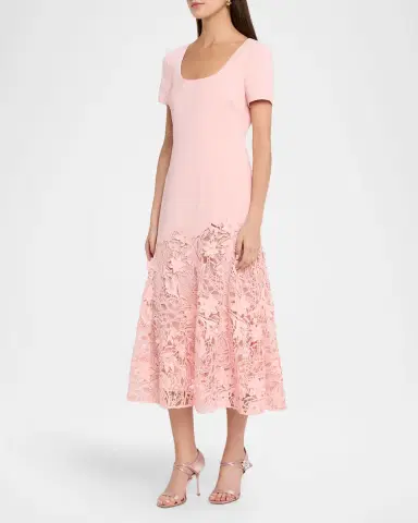 BADGLEY MISCHKA Drop-Waist Crepe & Lace Midi Dress | Thumbnail 4 BADGLEY MISCHKA Drop-Waist Crepe & Lace Midi Dress | Thumbnail 4