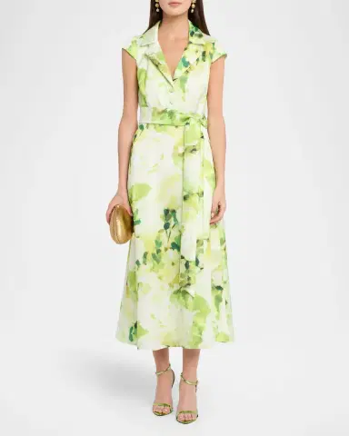 BADGLEY MISCHKA Floral-Print Pebble Gazar Midi Dress | Thumbnail 2