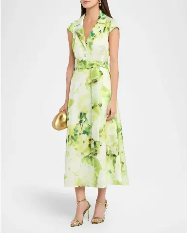 BADGLEY MISCHKA Floral-Print Pebble Gazar Midi Dress | Thumbnail 4