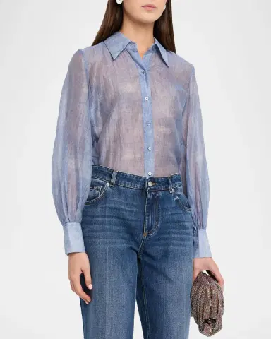 L'AGENCE Jayleen Chiffon Button-Front Shirt | Thumbnail 4