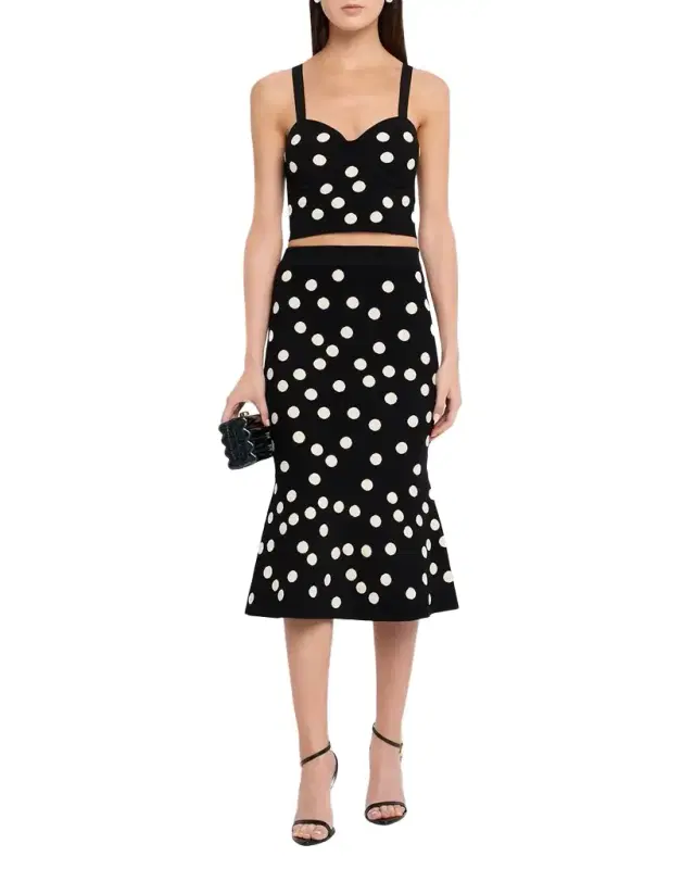 Mae Polka-Dot Knit Midi Skirt