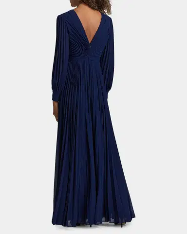 BADGLEY MISCHKA Pleated Blouson-Sleeve Georgette Gown | Thumbnail 2