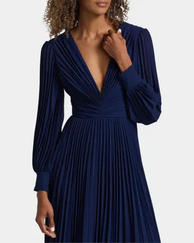 BADGLEY MISCHKA Pleated Blouson-Sleeve Georgette Gown | Thumbnail 4