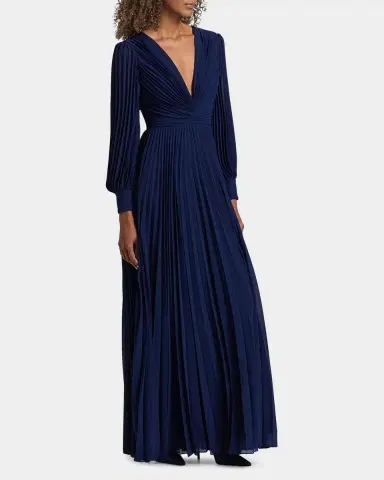 BADGLEY MISCHKA Pleated Blouson-Sleeve Georgette Gown | Thumbnail 6