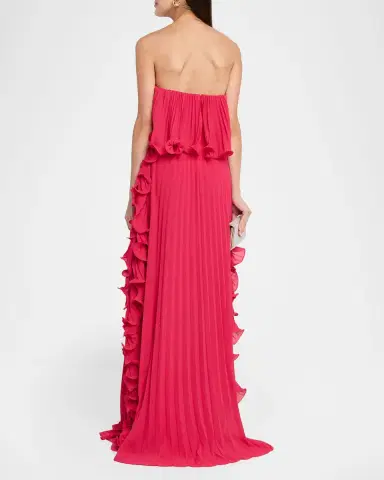 Badgley Mischka Strapless Ruffle-Trim Pleated Chiffon Gown | Thumbnail 3