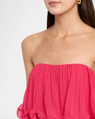 Badgley Mischka Strapless Ruffle-Trim Pleated Chiffon Gown | Thumbnail 5