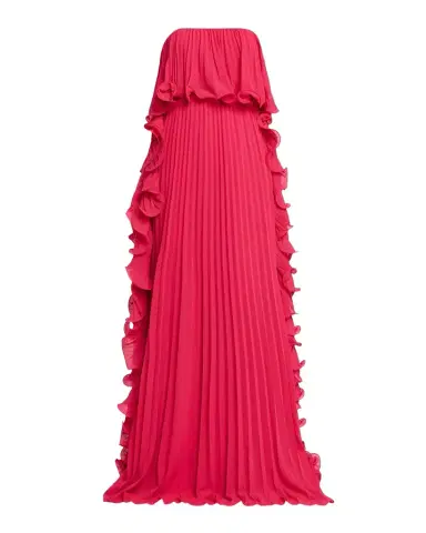 Badgley Mischka Strapless Ruffle-Trim Pleated Chiffon Gown | Thumbnail 1
