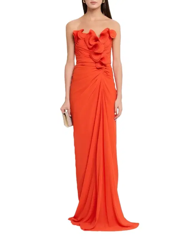 Strapless Ruched Georgette Gown