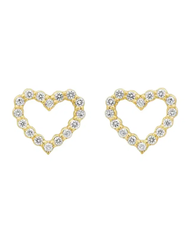 18K Diamond Open Heart Stud Earrings