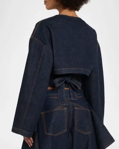 Alaïa Long-Sleeve Denim Crop Wrap Top | Thumbnail 3