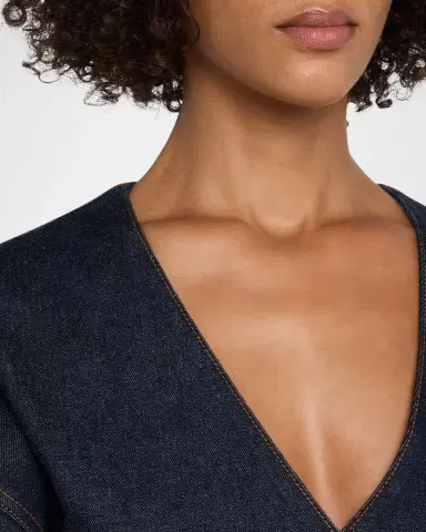 Alaïa Long-Sleeve Denim Crop Wrap Top | Thumbnail 5