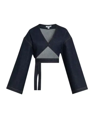 Alaïa Long-Sleeve Denim Crop Wrap Top | Thumbnail 1