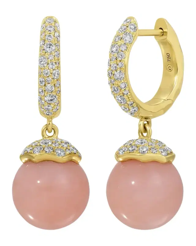 Pink Opal Orb Earrings with Diamonds