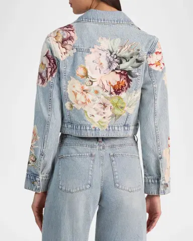 ALICE + OLIVIA Chloe Floral Embroidered Cropped Denim Jacket | Thumbnail 3 ALICE + OLIVIA Chloe Floral Embroidered Cropped Denim Jacket | Thumbnail 3