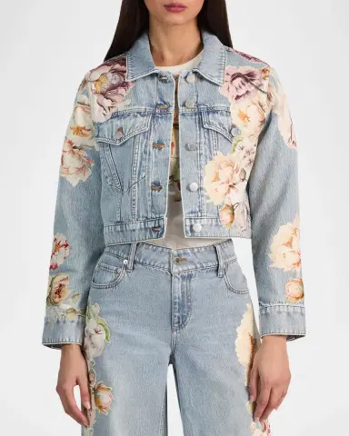 ALICE + OLIVIA Chloe Floral Embroidered Cropped Denim Jacket | Thumbnail 4 ALICE + OLIVIA Chloe Floral Embroidered Cropped Denim Jacket | Thumbnail 4