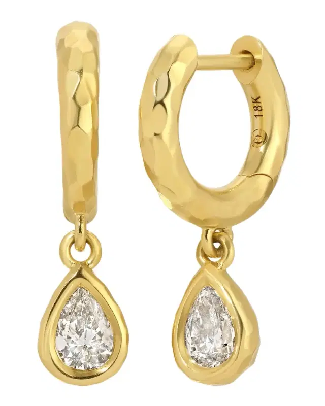 Hidden Gems Pear Diamond Huggie Earrings