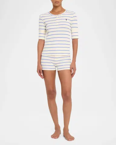 Polo Ralph Lauren Striped Waffle-Knit Henley & Shorts Pajama Set | Thumbnail 2 Polo Ralph Lauren Striped Waffle-Knit Henley & Shorts Pajama Set | Thumbnail 2