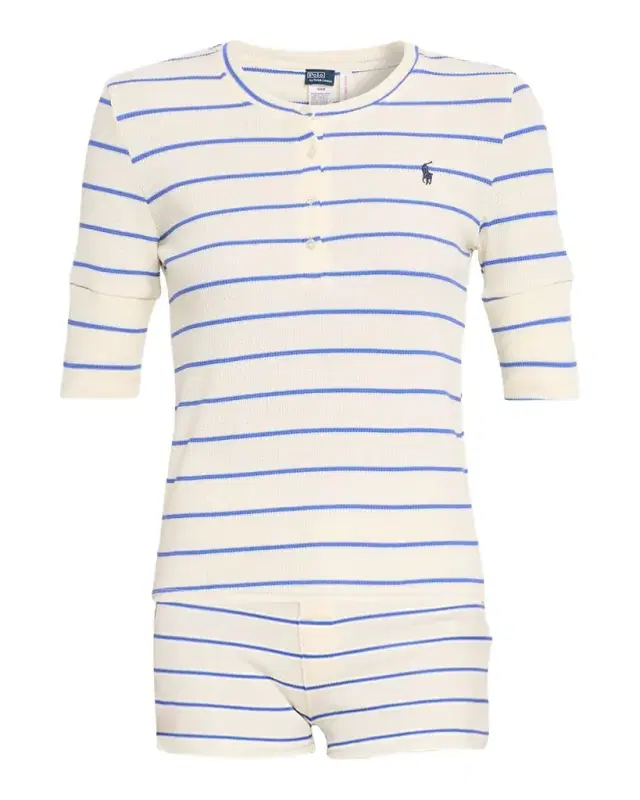 Polo Ralph Lauren Striped Waffle-Knit Henley & Shorts Pajama Set
