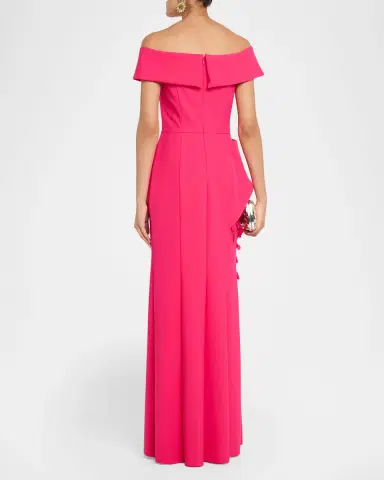 Rickie Freeman for Teri Jon Scuba Off-Shoulder Long Gown | Thumbnail 3