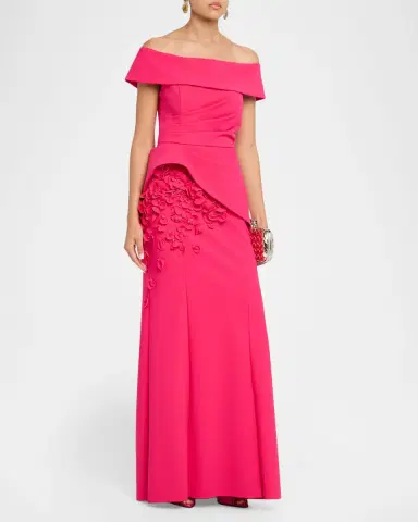 Rickie Freeman for Teri Jon Scuba Off-Shoulder Long Gown | Thumbnail 4