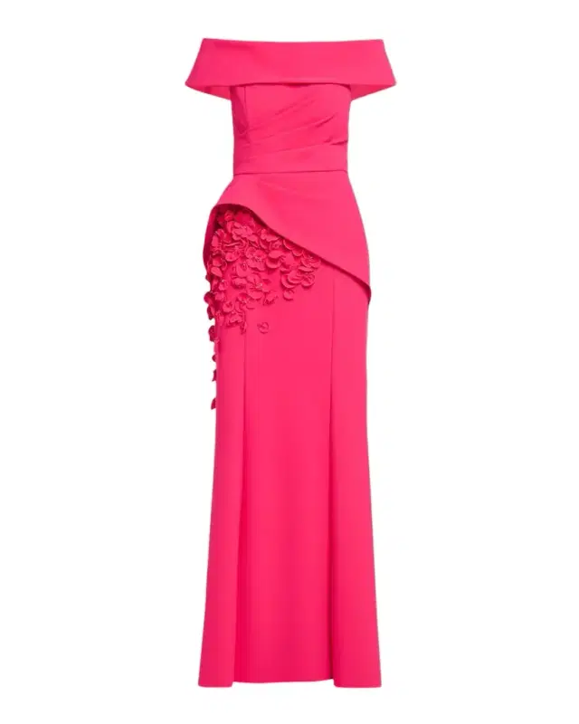 Rickie Freeman for Teri Jon Scuba Off-Shoulder Long Gown