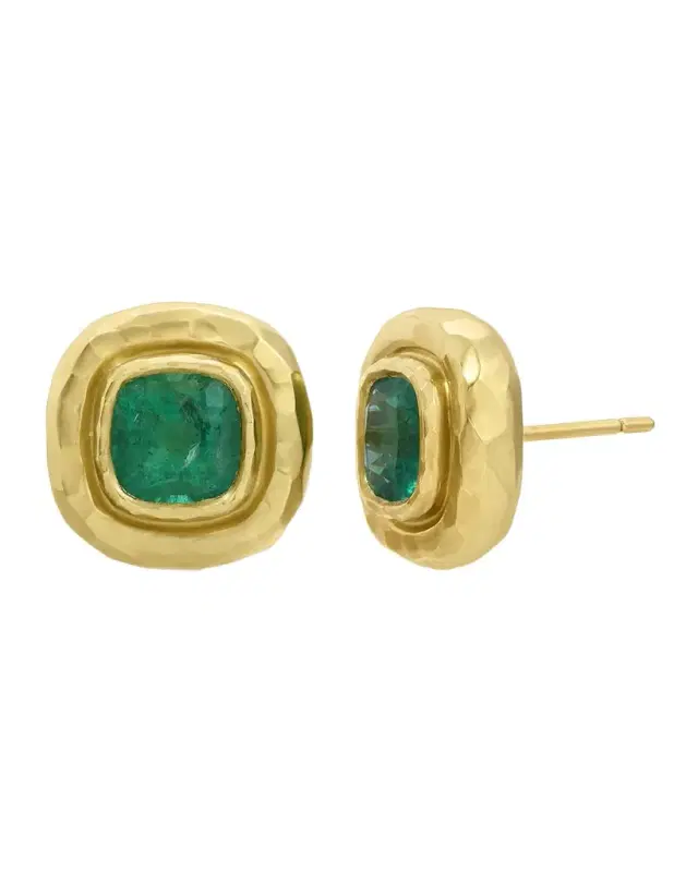 Double Orbit Emerald Stud Earrings