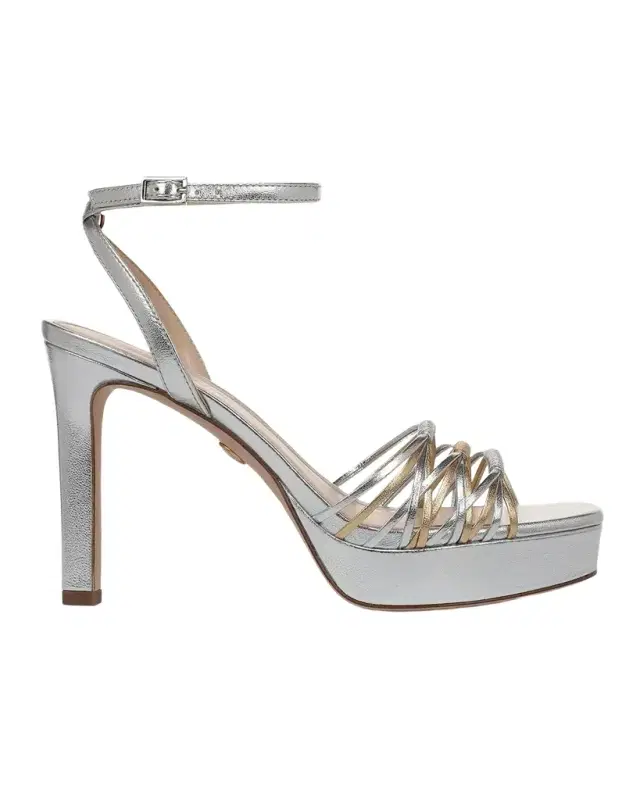 100mm Beverlee Metallic Leather Platform Sandals