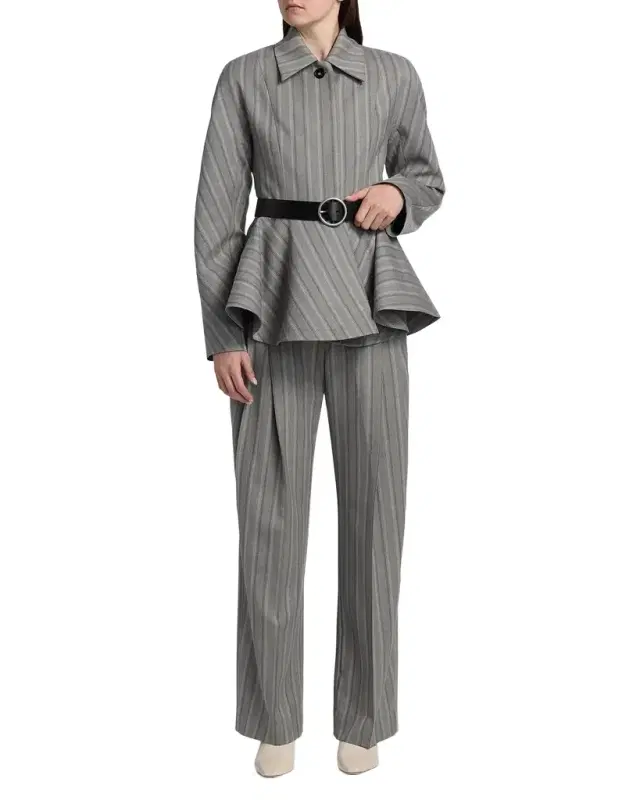 Stella McCartney Striped Wool Pleated Straight-Leg Trousers