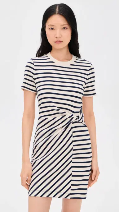 TANYA TAYLOR Short Cody Dress Cream/Classic Navy Multi L | Thumbnail 2