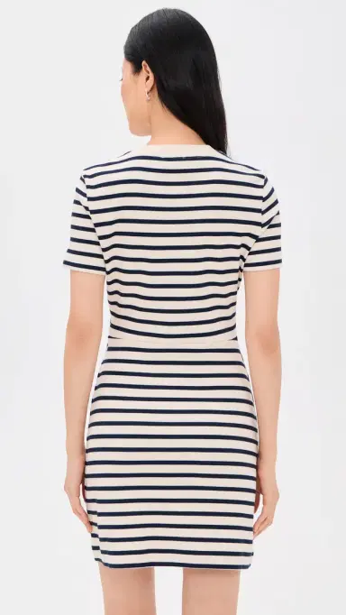TANYA TAYLOR Short Cody Dress Cream/Classic Navy Multi L | Thumbnail 3
