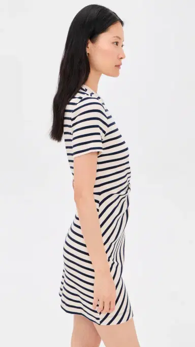 TANYA TAYLOR Short Cody Dress Cream/Classic Navy Multi L | Thumbnail 4