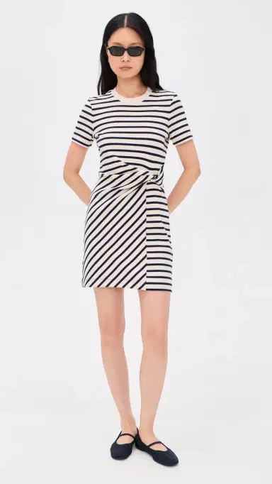 TANYA TAYLOR Short Cody Dress Cream/Classic Navy Multi L | Thumbnail 5