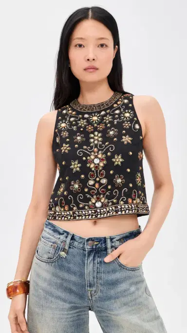 Alice + Olivia Amal Embellished Boxy Tank Top Black/Multi XL | Thumbnail 2 Alice + Olivia Amal Embellished Boxy Tank Top Black/Multi XL | Thumbnail 2