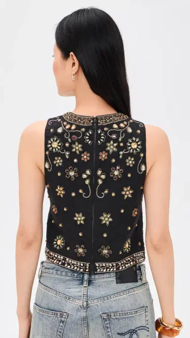 Alice + Olivia Amal Embellished Boxy Tank Top Black/Multi XL | Thumbnail 3 Alice + Olivia Amal Embellished Boxy Tank Top Black/Multi XL | Thumbnail 3