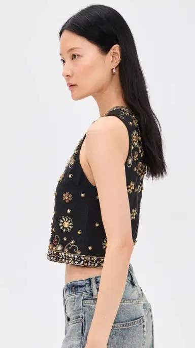 Alice + Olivia Amal Embellished Boxy Tank Top Black/Multi XL | Thumbnail 4 Alice + Olivia Amal Embellished Boxy Tank Top Black/Multi XL | Thumbnail 4