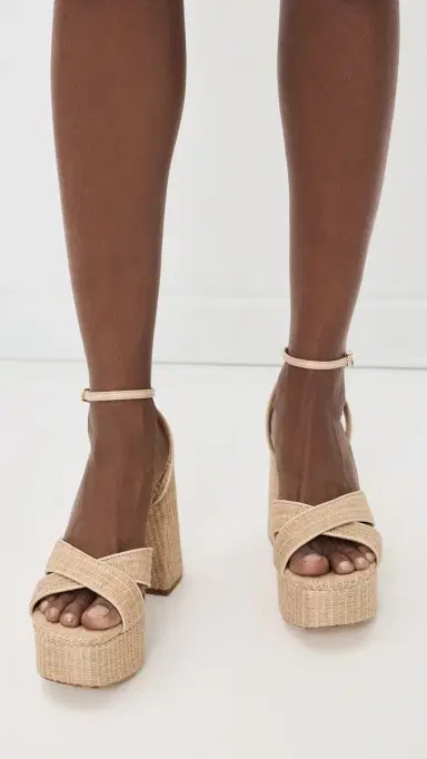 Larroudé Dolly X Platform Sandals Natural Raffia 8 | Thumbnail 3
