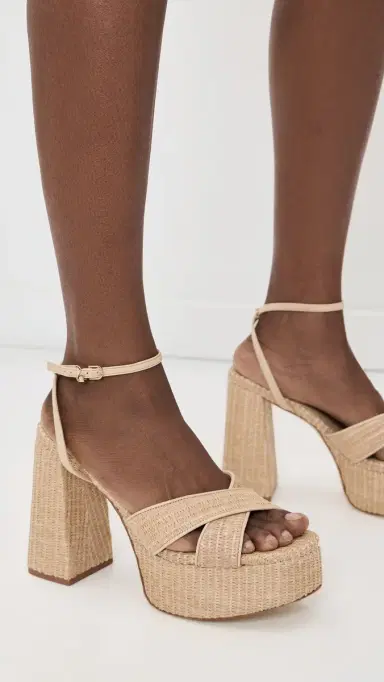 Larroudé Dolly X Platform Sandals Natural Raffia 8 | Thumbnail 4